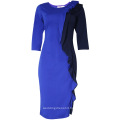 Slim O Neck Contrast Color Draped Wrap Ruffled African Dinner Dresses